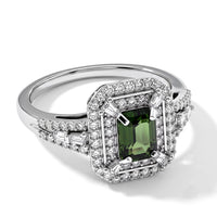 D''Joy Premium Green Sapphire, Moissanite Ring in Rhodium Over Sterling Silver (Size 10.0) 1.85 ctw