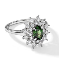 D''Joy Premium Natural Green Sapphire, Moissanite Ring in Rhodium Over Sterling Silver (Size 10.0) 2.00 ctw