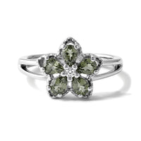 Premium Green Sapphire, Moissanite Ring in Rhodium Over Sterling Silver (Size 10.0) 1.00 ctw