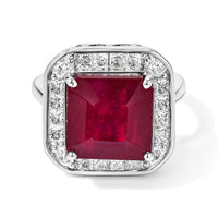 Certified and Appraised D''Joy Asscher Cut Premium Niassa Ruby (FF), Moissanite Ring in Rhodium Over Sterling Silver (Size 10.0) 10.00 ctw