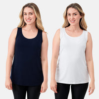 Susan Graver Navy Set Of 2 Modern Essentials Liquid Knit Tanks -L