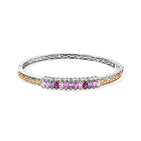 EverTrue Lab Created White Sapphire 4.40 ctw Bangle Bracelet in 18K YG Plated and Platinum Bond (7.25 In)