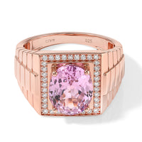 D''Joy Premium Martha Rocha Kunzite, Moissanite Men''s Ring in Vermeil RG Over Sterling Silver (Size 10.0) 5.25 ctw