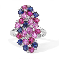 EverTrue Lab Created Multi Sapphire, White Zircon Prismatic Bloom Ring in Platinum Bond (Size 5.0) 4.50 ctw