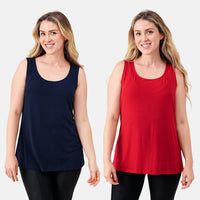 Susan Graver Navy and Scarlet Red Set Of 2 Modern Essentials Liquid Knit Tanks - XL