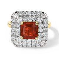 Certified and Appraised 10K Yellow Gold AAA Mexican Cherry Fire Opal, Luxuriant Lab Grown Diamond (G-H, SI) (1.54 cts) Ring (Size 10.0) 2.90 ctw
