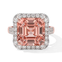 Certified and Appraised 10K Rose Gold AAA Asscher Cut Marropino Morganite, Luxuriant Lab Grown Diamond (G-H, SI) (0.96 cts) Ring (Size 10.0) 8.60 ctw