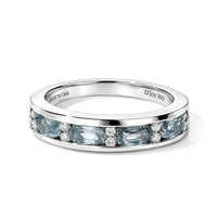 D''Joy Montana Sapphire, Moissanite Rockies Journey Ring in Rhodium Over Sterling Silver (Size 10.0) 1.30 ctw