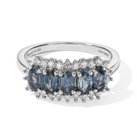 D''Joy Montana Sapphire, Moissanite Rockies Panorama Ring in Rhodium Over Sterling Silver (Size 10.0) 1.90 ctw
