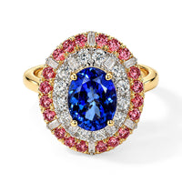 Luxuriant 10K Yellow Gold AAA Tanzanite , Padparadscha Sapphire , Lab Grown Diamond GH, SI Main Stone With Surrounding Stone Ring , Gold Wt. 3 g 3.49 ctw