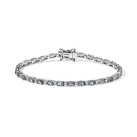 D''Joy Premium Montana Sapphire, Moissanite Rockies Riverlight Bracelet in Rhodium Over Sterling Silver (7.25 In) 7.30 ctw