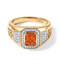 D''Joy AAA Crimson Fire Opal, Moissanite Men''s Ring in 18K Vermeil YG Over Sterling Silver (Size 10.0) 1.50 ctw