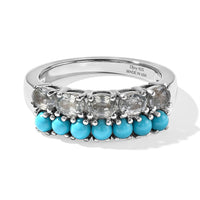 D''Joy Premium Montana Sapphire, Sleeping Beauty Turquoise Rockies Twin Horizon Band Ring in Rhodium Over Sterling Silver (Size 10.0) 2.00 ctw