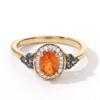 D''Joy AAA Crimson Fire Opal, Multi Gemstone Ring in 18K Vermeil YG Over Sterling Silver (Size 10.0) 0.90 ctw