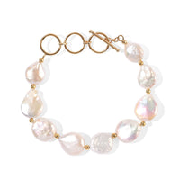 D''joy White Baroque Pearl Bracelet in 18K Vermeil Yellow Gold Over Sterling Silver (7.25 In)