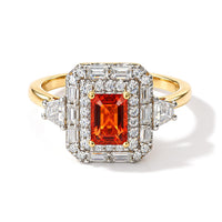 Certified and Appraised D''Joy Premium Mexican Cherry Fire Opal, Moissanite Ring in 18K Vermeil YG Over Sterling Silver (Size 10.0) 1.76 ctw