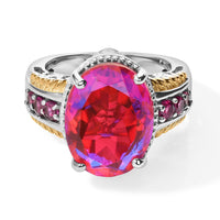 EverTrue Volcanic Triplet Quartz and Orissa Rhodolite Garnet 12.50 ctw Ring in 18K YG Plated and Platinum Bond (Size 7.0)