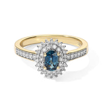 Luxoro 10K Yellow Gold Premium Montana Sapphire, Diamond (I2) Alpine Rosette Ring (Size 10.0) 0.97 ctw