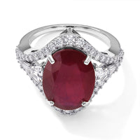 D''Joy Niassa Ruby (FF), Moissanite Ring in Rhodium Over Sterling Silver (Size 10.0) 15.50 ctw