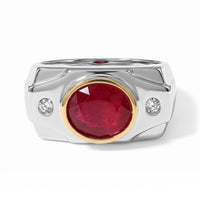 Niassa Ruby, Luxuriant Lab Grown Diamond (G-H, SI) Ring in 18K Vermeil YG and Rhodium Over Sterling Silver (Size 10.0) 5.35 ctw