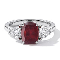 D'Joy Niassa Ruby (FF), Moissanite The Crimson Trilogy Ring in Rhodium Over Sterling Silver (Size 10.0) 1.80 ctw