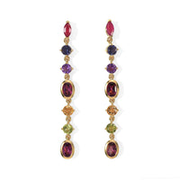 D''Joy Premium Orissa Rhodolite Garnet and Multi Gemstone 4.90 ctw Dangling Earrings in 18K Vermeil Yellow Gold Over Sterling Silver