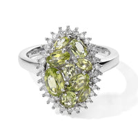D''Joy Hebei Peridot, Moissanite Cluster Ring in Rhodium Over Sterling Silver (Size 10.0) 2.00 ctw