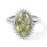 D''Joy Hebei Peridot, Moissanite Cluster Ring in Rhodium Over Sterling Silver (Size 10.0) 2.00 ctw