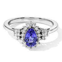 D''Joy Premium Tanzanite, Diamond (0.30 cts) Ring in Rhodium Over Sterling Silver (Size 10.0) 1.10 ctw