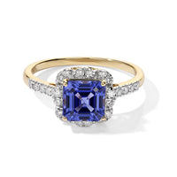 Certified and Appraised 10K Yellow Gold AAA Asscher Cut Tanzanite, Luxuriant Lab Grown Diamond (G-H, SI) (0.32 cts) Ring (Size 10.0) 2.25 ctw