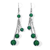 Verde Onyx Three-Line Dangling Earrings in Stainless Steel 18.00 ctw