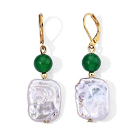Verde Onyx, White Keshi Pearl Lever Back Earrings in ION Plated YG Stainless Steel 8.00 ctw