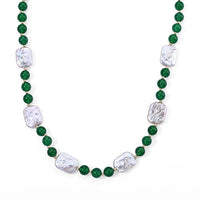 Verde Onyx, White Keshi Pearl Verdant Harmony Station Necklace (18–20 Inches) in Silvertone 100.00 ctw