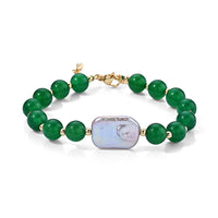 Verde Onyx, White Keshi Pearl Verdant Harmony Bracelet (7.0-9.0In) in Silvertone 30.00 ctw