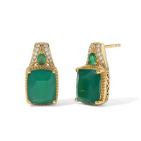 EverTrue Premium Verde Onyx and White Zircon 8.65 ctw Earrings in 18K YG Plated