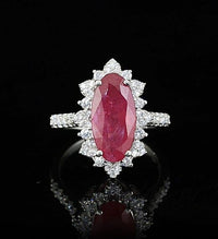 Certified & Appraised D''Joy Premium Niassa Ruby (FF), Moissanite Ring in Rhodium Over Sterling Silver (Size 10.0) 5.60 ctw