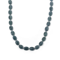 D''Joy Natural Olmec Jadeite Beaded Oval Necklace (20-22 Inches) in Rhodium Over Sterling Silver 390.00 ctw