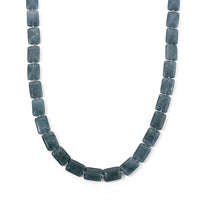 D''Joy Natural Olmec Jadeite Beaded Rectangle Necklace (20-22 Inches) in Rhodium Over Sterling Silver 410.00 ctw