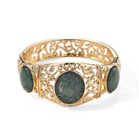 Natural Olmec Jadeite 80.00 ctw Carved Bangle Bracelet in Goldtone (7.50 In)
