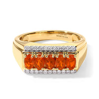 D''Joy AAA Crimson Fire Opal, Moissanite Men''s Ring in 18K Vermeil YG Over Sterling Silver (Size 10.0) 1.00 ctw