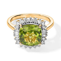 Certified and Appraised D''Joy Premium Hebei Peridot, Moissanite Ring in 18K Vermeil YG Over Sterling Silver (Size 10.0) 4.35 ctw