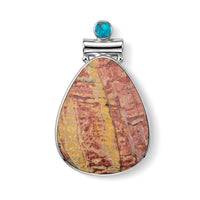 Red Picture Jasper, Multi Gemstone Drop Tube Pendant Without in Stainless Steel (Center Stone Varies) 60.00 ctw