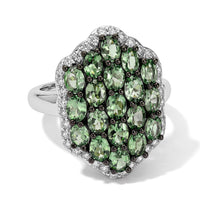 D''Joy Premium Tsavorite Garnet, Moissanite Cluster Ring in Rhodium Over Sterling Silver (Size 10.0) 3.85 ctw