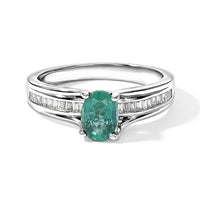 D''Joy Emerald and White Diamond 0.90 ctw Ring in Rhodium Over Sterling Silver (Size 7.0)