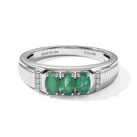 D''Joy Premium Kagem Zambian Emerald and White Zircon 0.70 ctw Band Ring in Rhodium Over Sterling Silver (Size 10.0)
