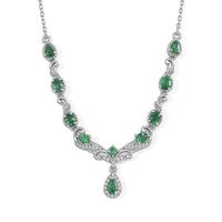 D''Joy Premium Kagem Zambian Emerald and White Zircon 1.80 ctw Cluster Necklace (18-20 Inches) in Rhodium Over Sterling Silver