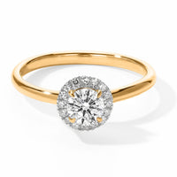 14K Yellow Gold Luxuriant Lab Grown Diamond (E-F, VS) Halo Featherlight Comfort Band Ring (Size 10.0) 0.75 ctw