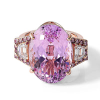 10K Rose Gold AAA Martha Rocha Kunzite, Lab Grown White and Pink Diamond (VS) (0.88 cts) Crown Jewel Ring (Size 10.0) (4 g) 17.40 ctw
