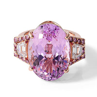 10K Rose Gold AAA Kunzite, (VS) Lab Grown White & Pink Diamond Ring (Size 10.0) 17.40 ctw
