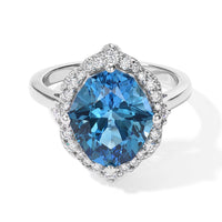 Certified and Appraised D'Joy Premium Fancy Marquee Cut Swiss Blue Topaz and Moissanite 8.10 ctw Ring in Rhodium Over Sterling Silver (Size 10.0)